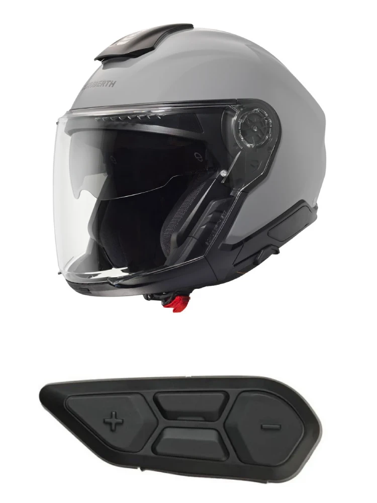 Zestaw: Kask otwarty Schuberth J2 szary + dedykowany interkom motocyklowy + Gratisy