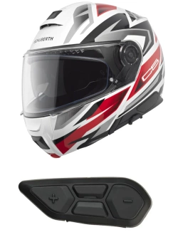 Zestaw: Kask szczękowy Schuberth C5 Zenith biało-czarno-czerwony połysk + dedykowany interkom motocyklowy + Gratisy