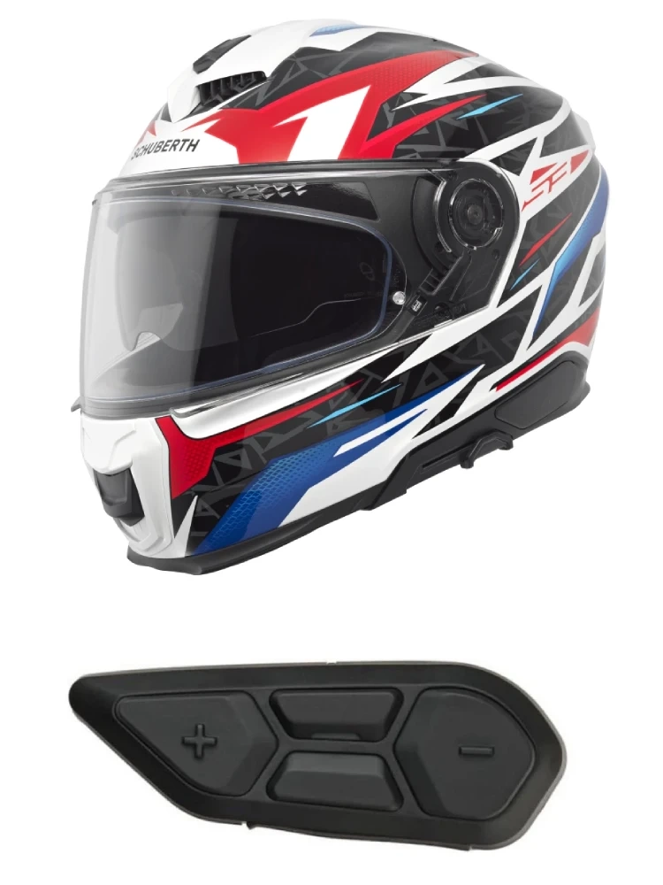 Zestaw: Kask integralny Schuberth S3 Thunder czarno-czerowono-niebieski połysk + dedykowany interkom motocyklowy + Gratisy