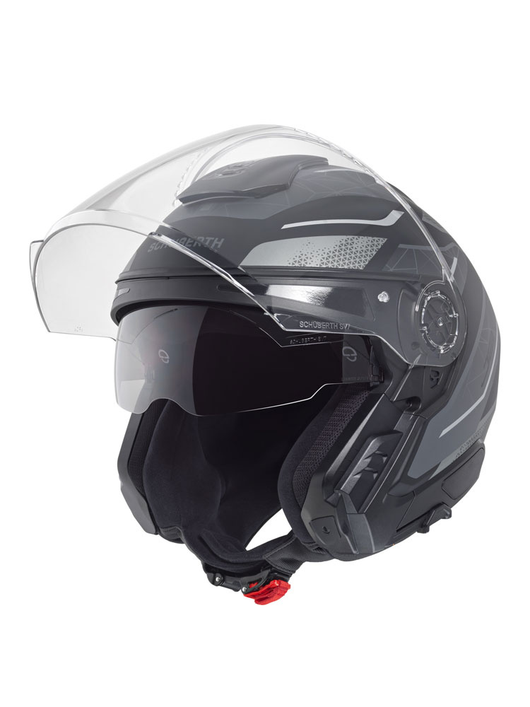 Zestaw: Kask otwarty Schuberth J2 Sigma czarno-szary + dedykowany interkom motocyklowy + Gratisy