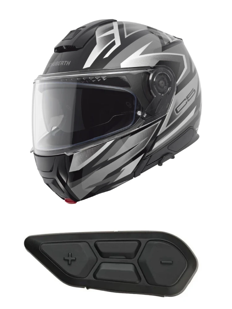 Zestaw: Kask szczękowy Schuberth C5 Zenith czarno-szary połysk + dedykowany interkom motocyklowy + Gratisy