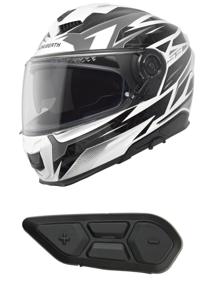 Zestaw: Kask integralny Schuberth S3 Thunder czarno-biały połysk + dedykowany interkom motocyklowy + Gratisy