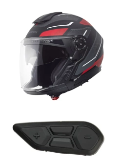 Zestaw: Kask otwarty Schuberth J2 Sigma czarno-szaro-czerwony + dedykowany interkom motocyklowy + Gratisy