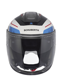 Zestaw: Kask otwarty Schuberth J2 Sigma czarno-biało-niebieski + dedykowany interkom motocyklowy + Gratisy