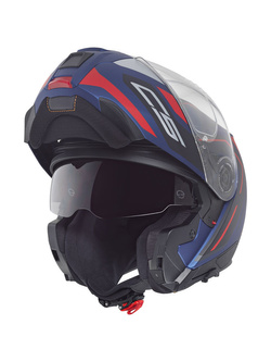 Zestaw: kask szczękowy Schuberth C5 Omega niebiesko-czarno-czerwony + dedykowany interkom motocyklowy + Gratisy