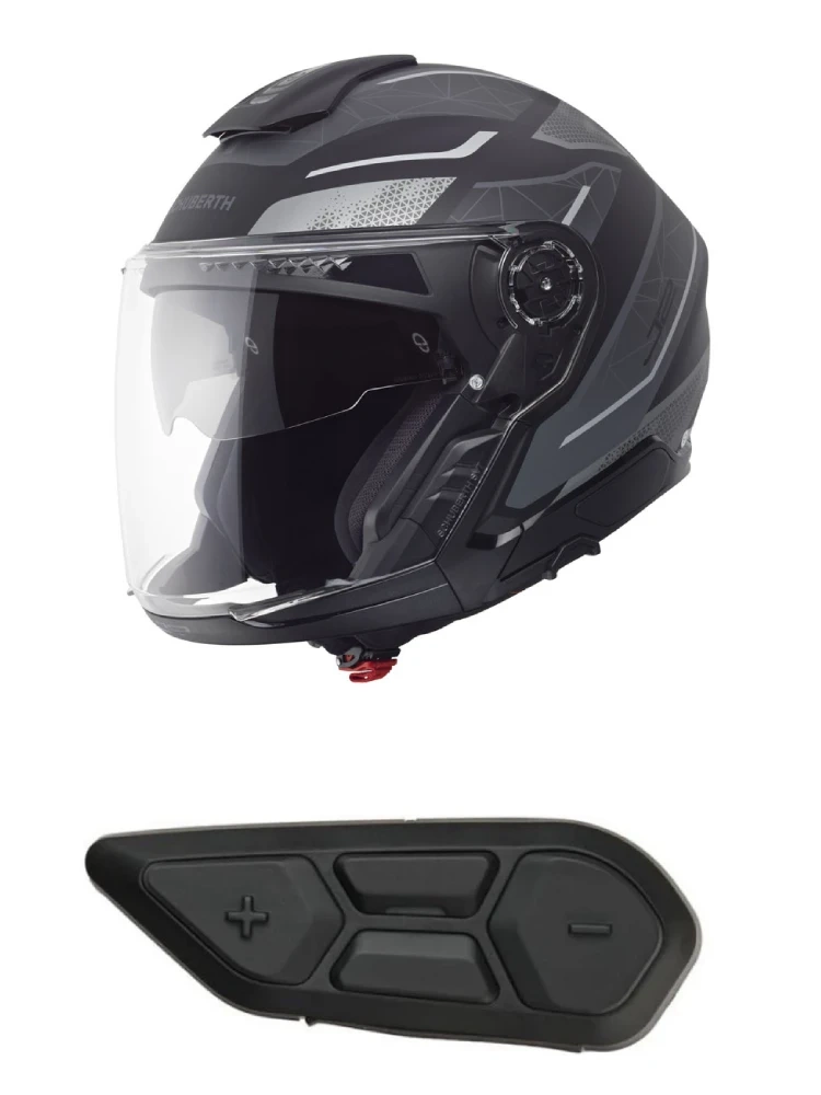 Zestaw: Kask otwarty Schuberth J2 Sigma czarno-szary + dedykowany interkom motocyklowy + Gratisy
