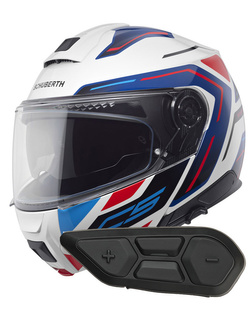Zestaw: kask szczękowy Schuberth C5 Omega biało-niebiesko-czerwony + dedykowany interkom motocyklowy + Gratisy