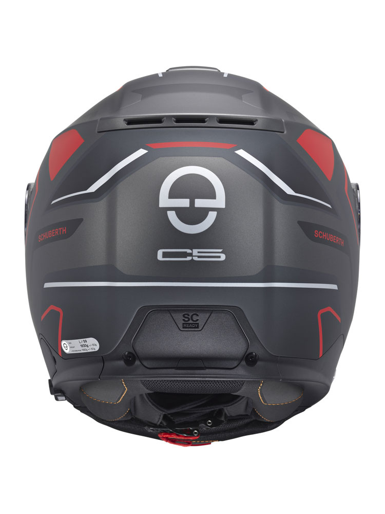 Zestaw: kask szczękowy Schuberth C5 Omega czarno-szaro-czerwony + dedykowany interkom motocyklowy + Gratisy