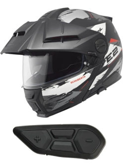 Zestaw: Kask szczękowy Schuberth E2 Trail czarno-szaro-biały matowy + dedykowany interkom motocyklowy + Gratisy
