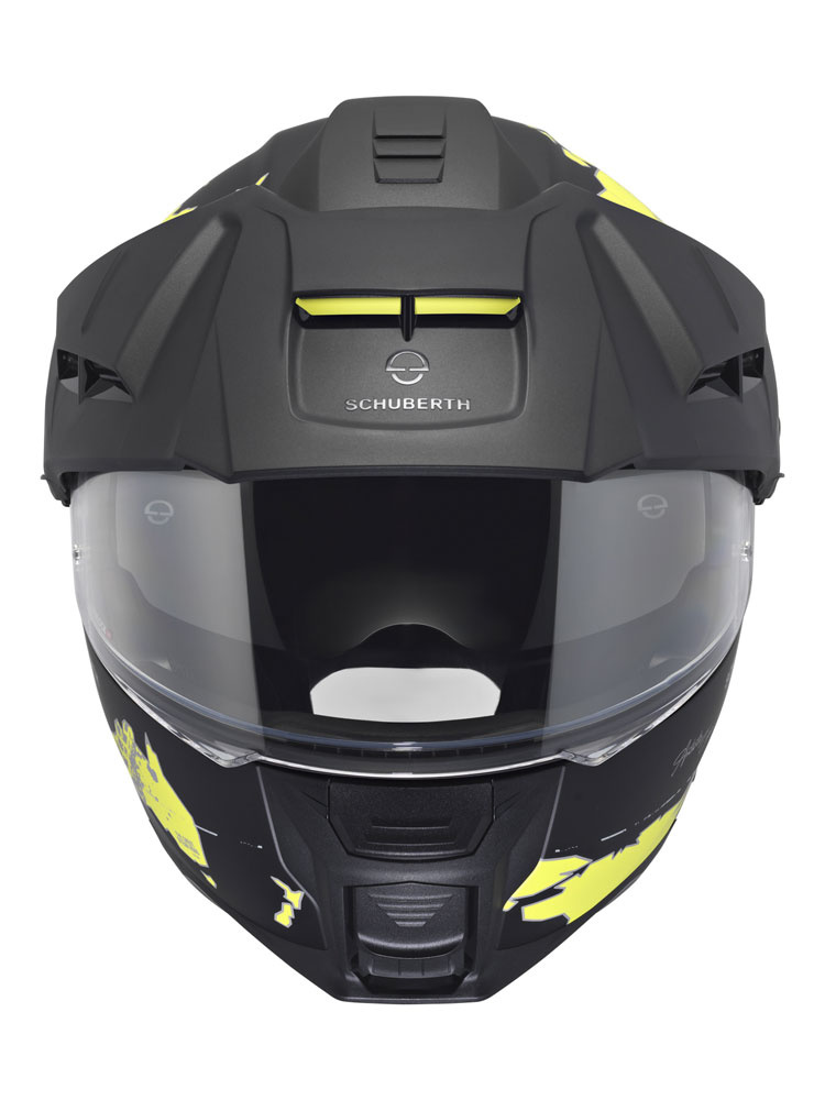 Zestaw: kask szczękowy Schuberth E2 Atlas czarno-zółty + dedykowany interkom motocyklowy + Gratisy