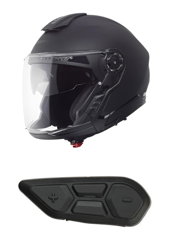 Zestaw: Kask otwarty Schuberth J2 czarny matowy + dedykowany interkom motocyklowy + Gratisy