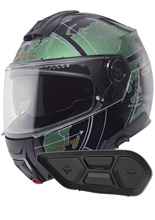 Zestaw: kask szczękowy Schuberth C5 Globe zielono-czarny + dedykowany interkom motocyklowy + Gratisy