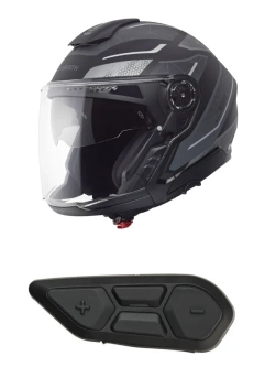 Zestaw: Kask otwarty Schuberth J2 Sigma czarno-szary + dedykowany interkom motocyklowy + Gratisy
