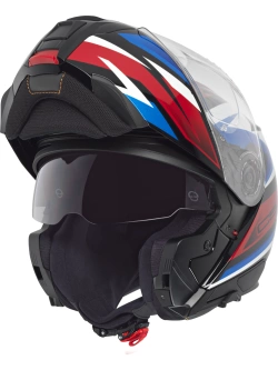 Zestaw: Kask szczękowy Schuberth C5 Zenith czarno-niebiesko-czerwony połysk + dedykowany interkom motocyklowy + Gratisy