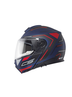 Zestaw: kask szczękowy Schuberth C5 Omega niebiesko-czarno-czerwony + dedykowany interkom motocyklowy + Gratisy