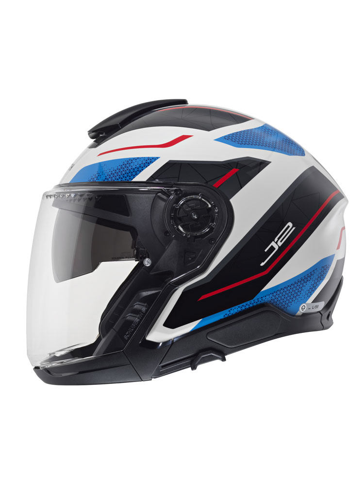 Zestaw: Kask otwarty Schuberth J2 Sigma czarno-biało-niebieski + dedykowany interkom motocyklowy + Gratisy