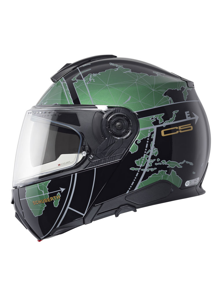 Zestaw: kask szczękowy Schuberth C5 Globe zielono-czarny + dedykowany interkom motocyklowy + Gratisy