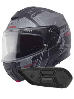 Zestaw: kask szczękowy Schuberth C5 Globe czarno-szary + dedykowany interkom motocyklowy + Gratisy