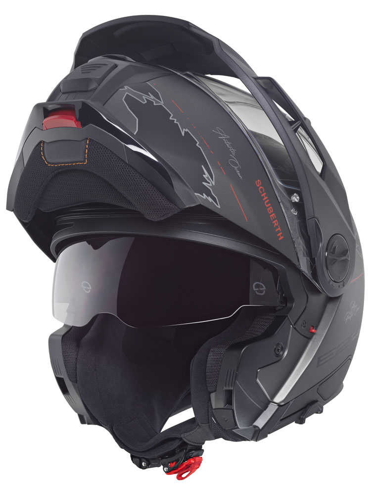 Zestaw: kask szczękowy Schuberth E2 Atlas czarno-szary + dedykowany interkom motocyklowy + Gratisy