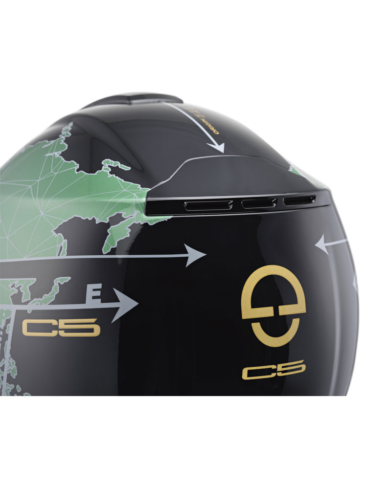 Zestaw: kask szczękowy Schuberth C5 Globe zielono-czarny + dedykowany interkom motocyklowy + Gratisy