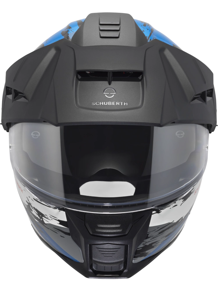 Zestaw: Kask szczękowy Schuberth E2 Trail czarno-biało-niebieski matowy + dedykowany interkom motocyklowy + Gratisy