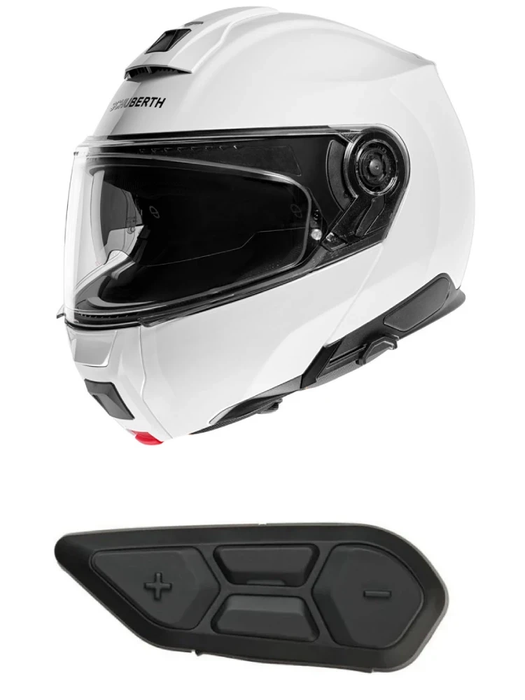Zestaw: kask szczękowy Schuberth C5 biały połysk + dedykowany interkom motocyklowy + Gratisy