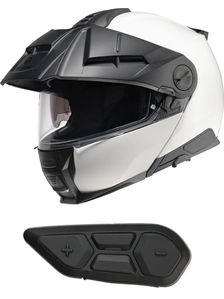 Zestaw: Kask szczękowy Schuberth E2 biały połysk + dedykowany interkom motocyklowy + Gratisy