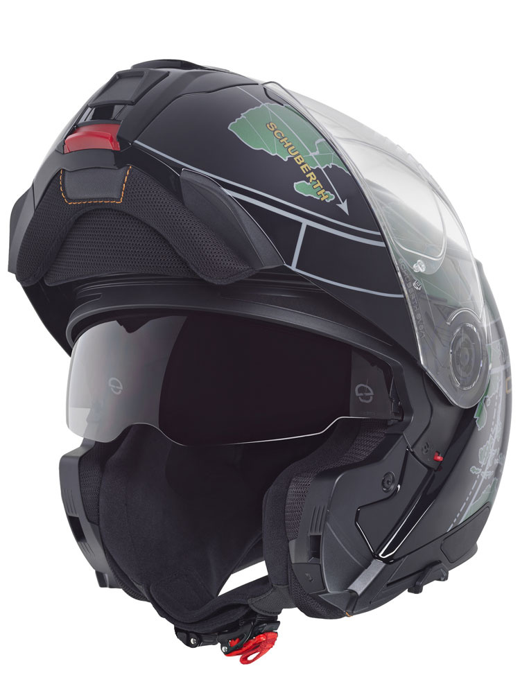 Zestaw: kask szczękowy Schuberth C5 Globe zielono-czarny + dedykowany interkom motocyklowy + Gratisy