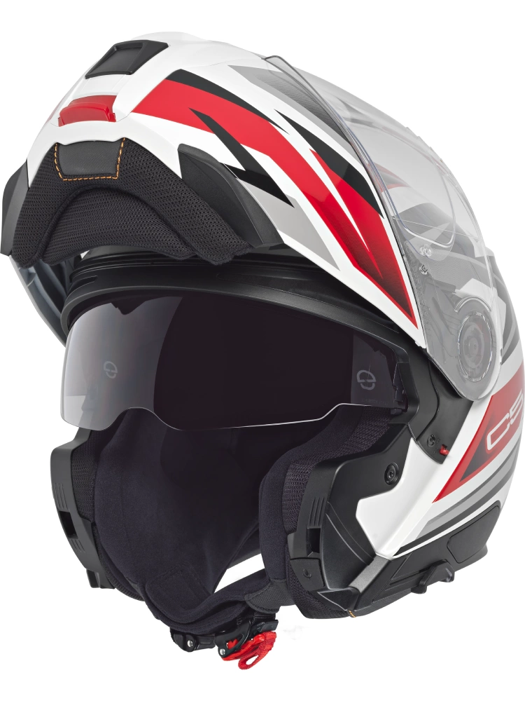 Zestaw: Kask szczękowy Schuberth C5 Zenith biało-czarno-czerwony połysk + dedykowany interkom motocyklowy + Gratisy