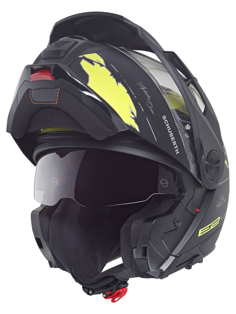 Zestaw: kask szczękowy Schuberth E2 Atlas czarno-zółty + dedykowany interkom motocyklowy + Gratisy