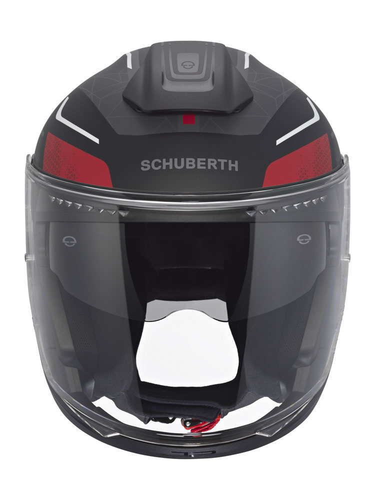 Zestaw: Kask otwarty Schuberth J2 Sigma czarno-szaro-czerwony + dedykowany interkom motocyklowy + Gratisy