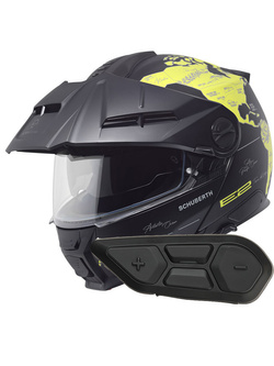 Zestaw: kask szczękowy Schuberth E2 Atlas czarno-zółty + dedykowany interkom motocyklowy + Gratisy