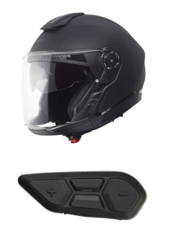 Zestaw: Kask otwarty Schuberth J2 czarny matowy + dedykowany interkom motocyklowy + Gratisy
