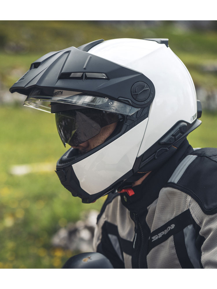 Zestaw: Kask szczękowy Schuberth E2 biały połysk + dedykowany interkom motocyklowy + Gratisy