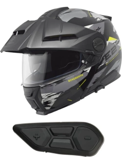 Zestaw: Kask szczękowy Schuberth E2 Trail czarno-szaro-żółty matowy + dedykowany interkom motocyklowy + Gratisy